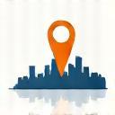 Map marker icon over Vancouver cityscape