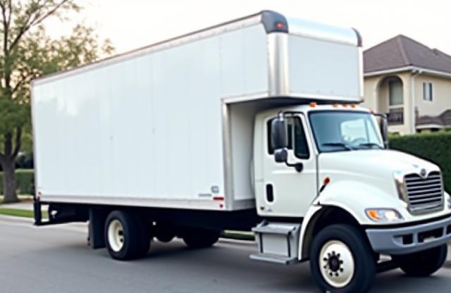 Medium-sized moving truck parked