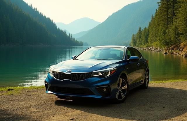 Car parked near a lake, representing a weekend getaway